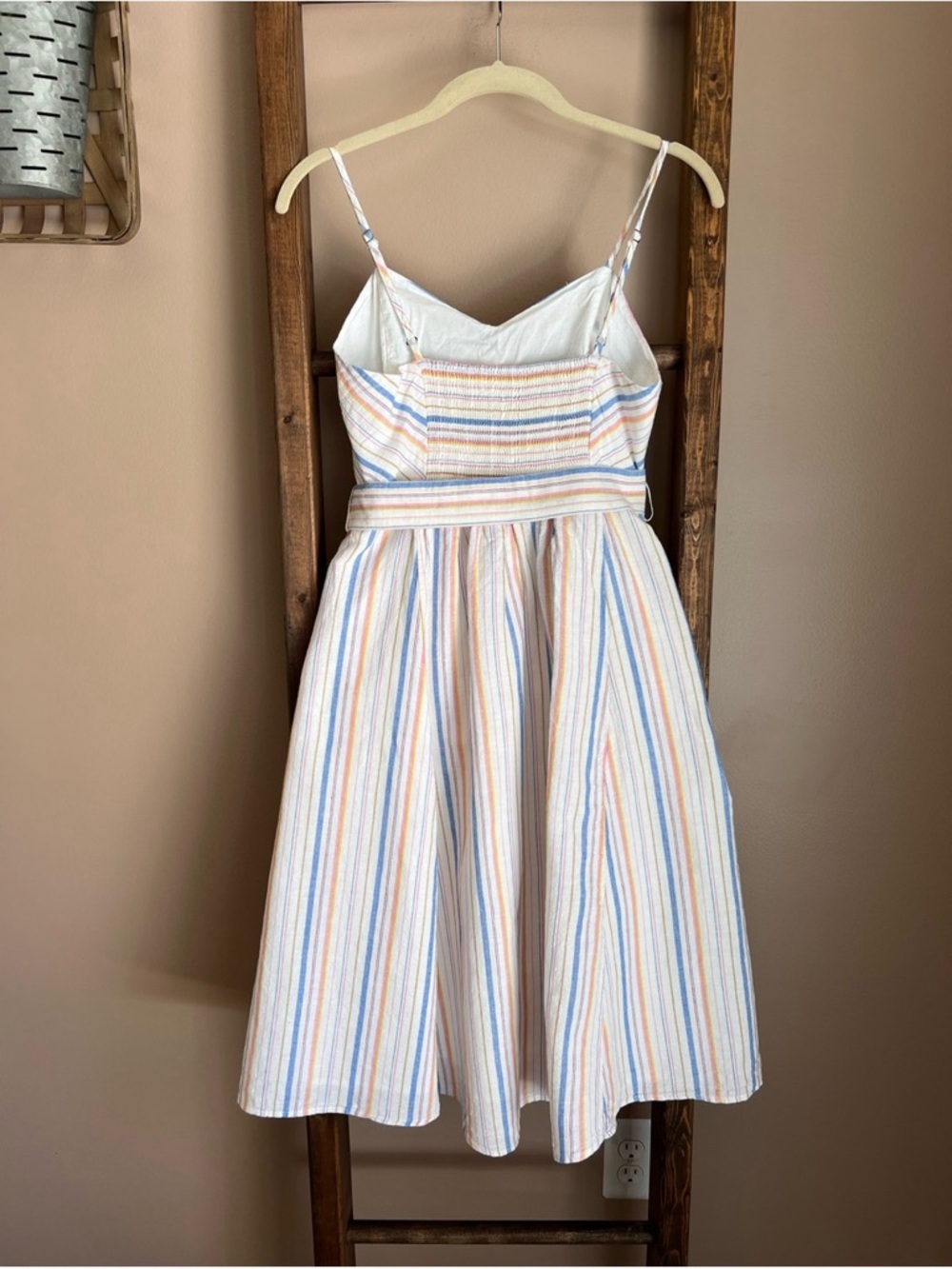 Striped Spaghetti Strap Sundress in Pastel Blue & Peach